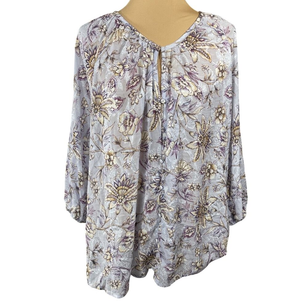 Cupio Tunic Top Blue Purple Size 1X Flowy Lightweight 3/4 Sleeve
